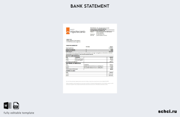 цифровая загрузка шаблона выписки по счету банка Аргентины Banco Hipotecario